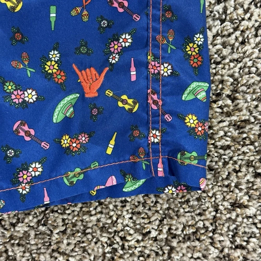 Beach Bros Swim Trunks Men's L Blue Mexican Fiesta Print Board Shorts Mesh Lined